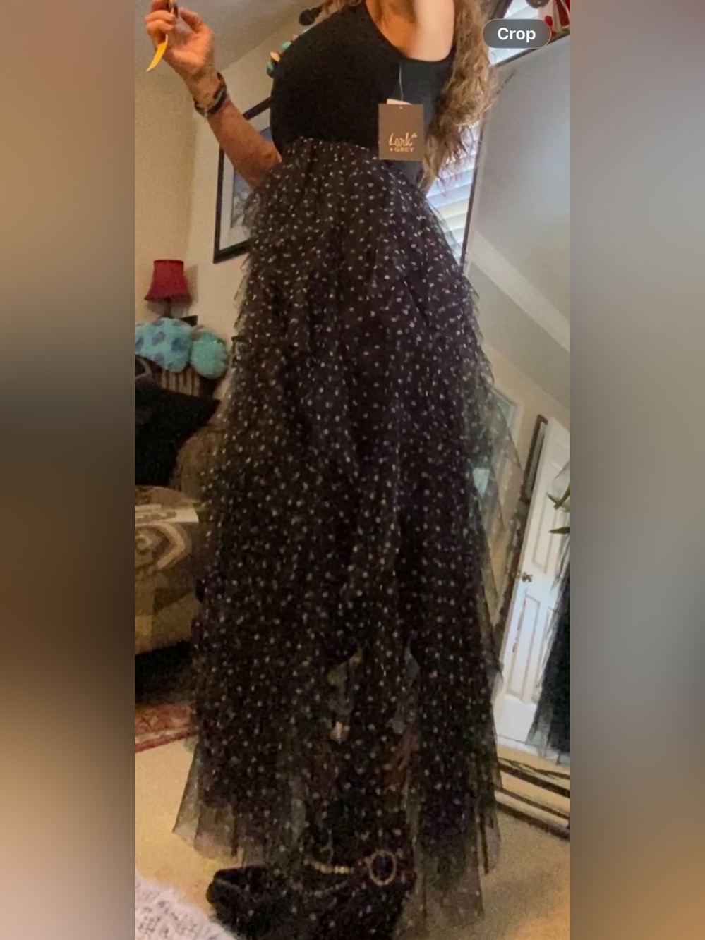 The black polka dot tiered tulle maxi dress Skirt was only wore for the picture - Picture 3 of 6